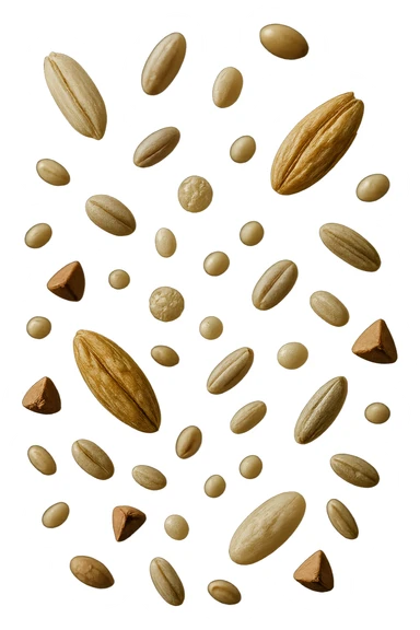 Avena, orzo, farro, segale, quinoa, grano saraceno FLUTTUANO IN ARIA, IPERREALISTICO 4K sticker