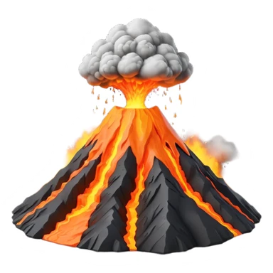 3D render of Volcano, miniature weather phenomenon, volumetric particle effects, mountain with orange lava and black ash smoke, elemental energy, emoji style, isolated on white background --v 6.0. sticker