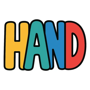 the word 'hand' illustrated in a creative, bold style sticker