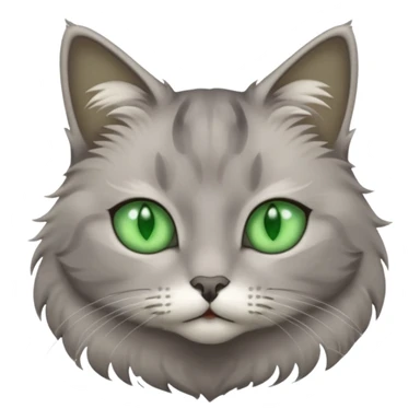 grey cat with green eyes and white stain below the blow sticker