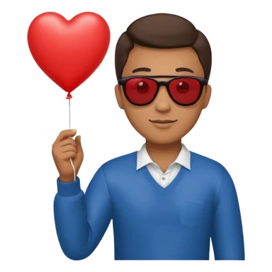 man with sun glasses holding red heart balloon sticker