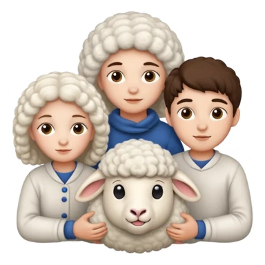 3 girls white and 2 boys withe and a sheep sticker
