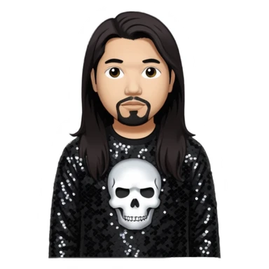 Chi Cheng from Deftones with long dark brown hair, light skin, black sequin outfit sticker