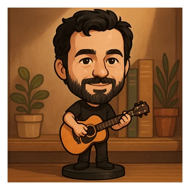 illustration of a musician playing guitar in bobblehead style sticker