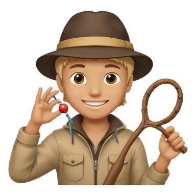 a boy shooting a slingshot while smiling sticker