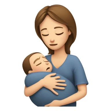 European sad mother with newborn sticker