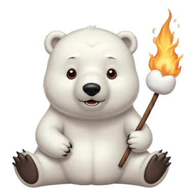 polar bear by a campfire roasting a marshmallow on a stick sticker