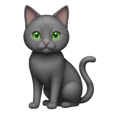 full body solid dark grey cat with green eyes, white paws and white whiskers sticker
