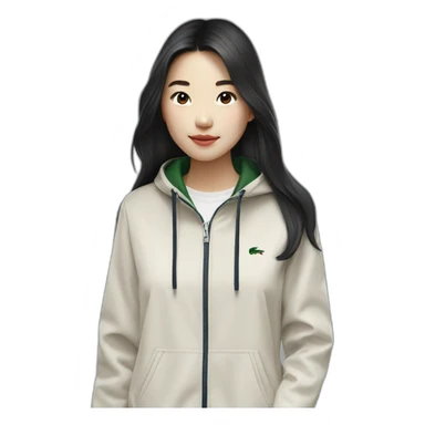 Lacoste bag asian girl with long hair with black lacoste windbreaker sticker