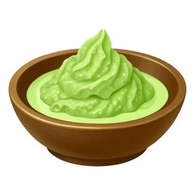 Ground wasabi paste in a small dish, green wasabi condiment sticker