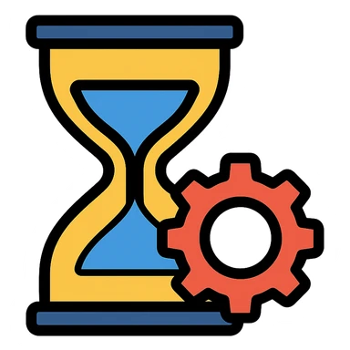 hourglass icon with a gear, symbolizing time management at work sticker