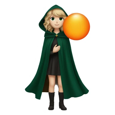 Taylor swift in dark green cloak holding an orange glowing orb sticker