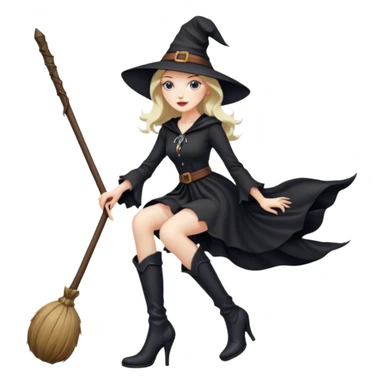 Tall thin witch on a broomstick wearing very high heeled boots sticker