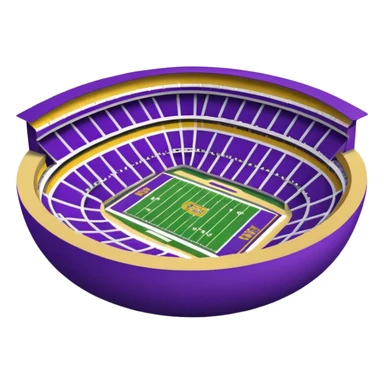 Tiger Stadium LSU football stadium emoji, iconic bowl shape, purple and gold colors, hint of field inside sticker