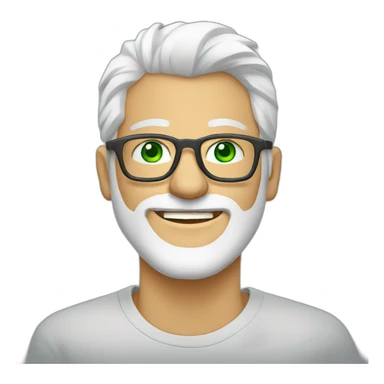 Man-white hair- glasses- green eyes- smiling-with-white-beard-tshirt-grey sticker