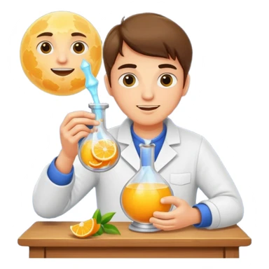 potion maker character squeezing moon like citrus into vial sticker