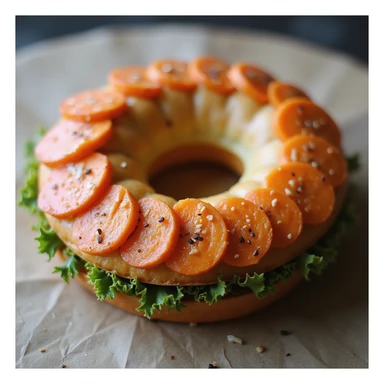 realistic carrot bagel, detailed, photorealistic sticker