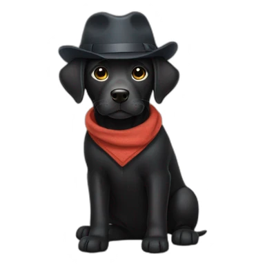 Black labrador wearing human clothes add hat sticker