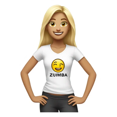 Blond girl smiling in with Zumba logo on white t-shirt sticker