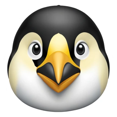 cinematic-adult-emperor-penguin-portrait-emoji,-head-tilted-playfully-and-inquisitively,-with-glossy,-pristine-plumage,-sparkling-eyes-filled-with-curiosity,-simplified-yet-irresistibly-adorable-features, black, large black eyes face sticker