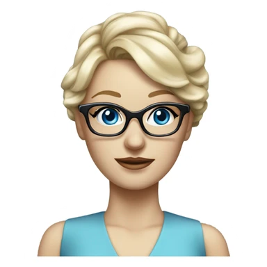 Elegant Caucasian blonde woman with glasses in a dress, hyper realistic with blue eyes  sticker