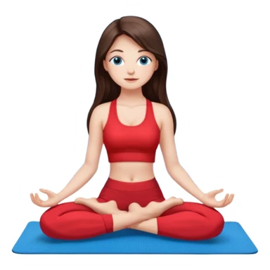 Brunette long hair and blue blue eyes yoga beautiful girl in bright red  clothes sitting on a yoga mat sticker