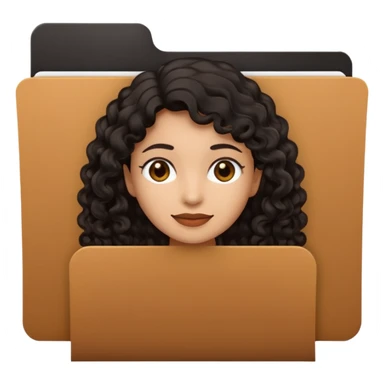 A **simple emoji-style icon** of a **black transparent plastic folder**, sleek and minimal, with **rounded corners**, subtle translucency, soft shading, and a **small logo of a dark canela-skinned latina with curly black hair** on the front.
 sticker