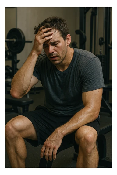 uomo in overreaching in palestra per il troppo volume di allenamento sticker