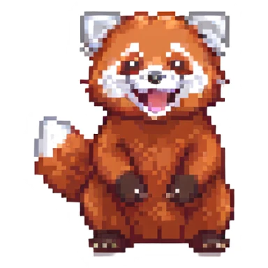 a red panda laughing, pixel art style sticker