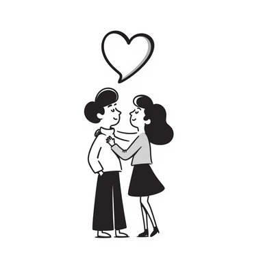 An in love couple with a heart above them, enjoy style sticker