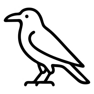 black raven bird facing left, clean modern icon style sticker