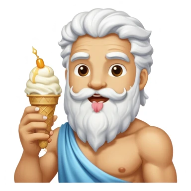 happy Zeus eating white ice cream holding thunderbolt sticker