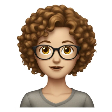 White girl with freckles with brown curly hair and clear glasses sticker