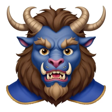 Beast from Beauty and the Beast with a human-like mouth and lips, but still with horns, fur, and beastly features wearing royal blue clothes sticker
