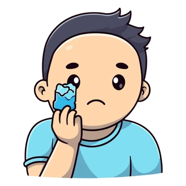 Person holding ice on swollen cheek, painful expression sticker