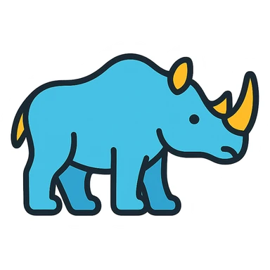 rhino, lineal color icon with black outlines, simple and modern sticker