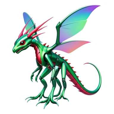  exotic colorful futuristic modern cyber-Flygon-Fakémon-Digimon-Trico-Vernid-creature sticker