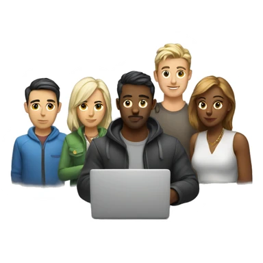 group of developers with a laptop sticker