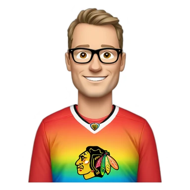 Jonathan Toews wearing glasses and rainbow clothes sticker