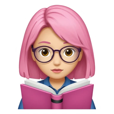 Estudante de cor parda cabelo cacheado loiro escuro de óculos segurando um caderno rosa sticker