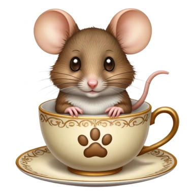 Cinematic 32k HD, Extremely detailed image of a mouse in a teacup, each hair, eye, and paw is shown in stunning detail as though captured in a timeless photograph, rich textures, visually rich, so lifelike that it feels like it could leap off the page at any moment sticker