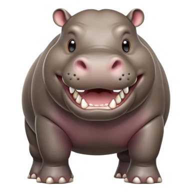cinematic-hippo-realistic-full-body-side-view-standing-on-all-fours-emoji,-massive-round-frame,-wide-mouthed-grin-exposing-huge-teeth,-head-tilted-dramatically,-thick-greyish-brown-hide-glossy sticker