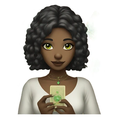 Girl with green eyes black hair and nose ring piercing with taro cards sticker