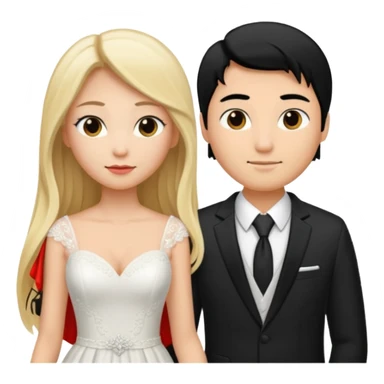 Wedding couple blonde bride long hair and black hair Chinese groom sticker