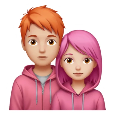 Boy with orange hoodie in love with pink haired girl sticker