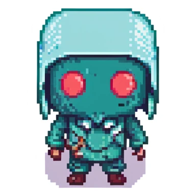 squid game guard with square mask, pixel art style sticker