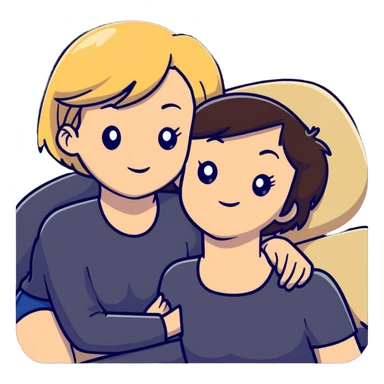 Short haired brunette woman laying on the lap of a long blonde haired woman sticker