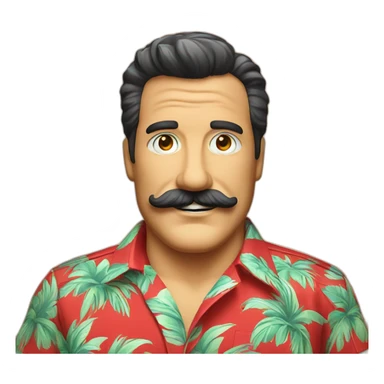 Smiling Magnum PI with a big mustache in a red Hawaiian shirt sticker