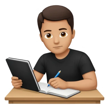 A handsome man in his 40s studying hard. Change his shirt in the first image to black. sticker