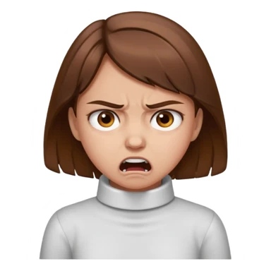 Girl with brown hair and brown eyes choking neck and mad sticker